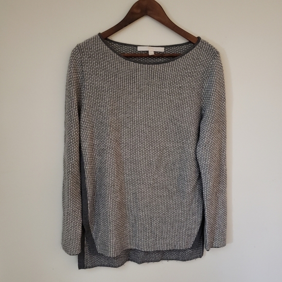 Nordstrom Collection Cashmere Sweatshirt Gray White Scoop Crewneck Size Small - Picture 1 of 11